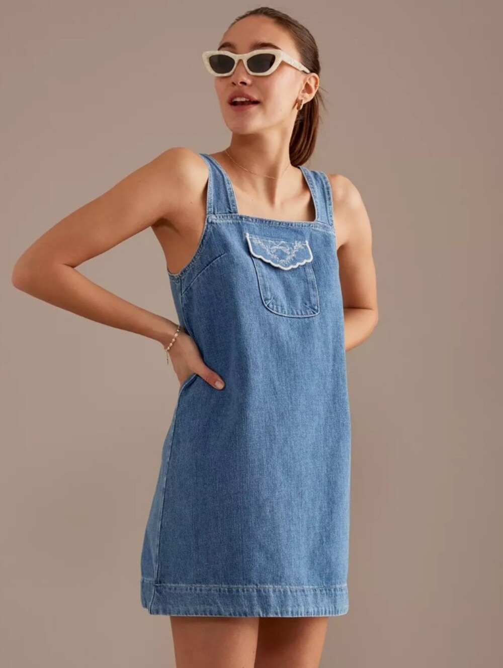 Damson Madder Anthropologie Nancy Dress Denim Jumper Embroidery Pinafore Mini 8